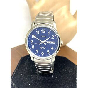 Timex Men's Watch T20031 Quartz Blue Dial Indiglo Silver Expansion Band 35mm
